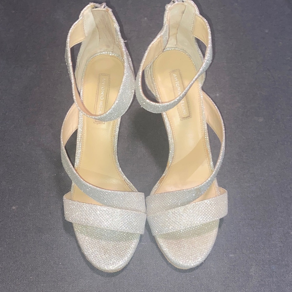 ANTONIO MELANI Shimmering Silver Strappy Heels